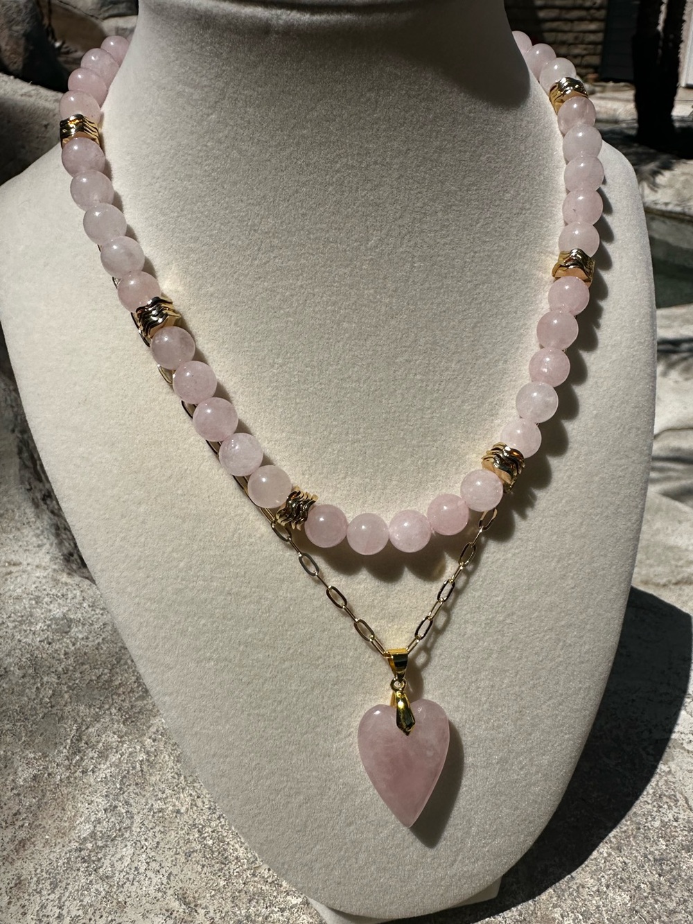 Delicate Rose Quartz Beaded Necklace with Gold Accents